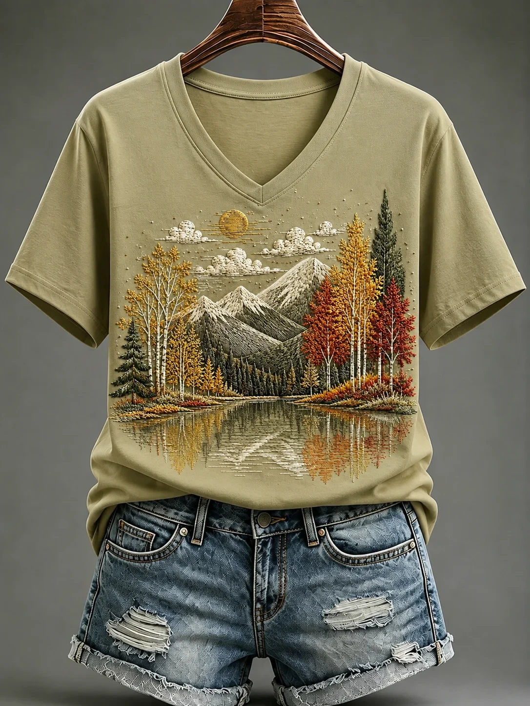 Fall Foliage V-Neck Shirt Nature Lover Shirts Casual Autumn Outfits Mom Gifts - Merchluma