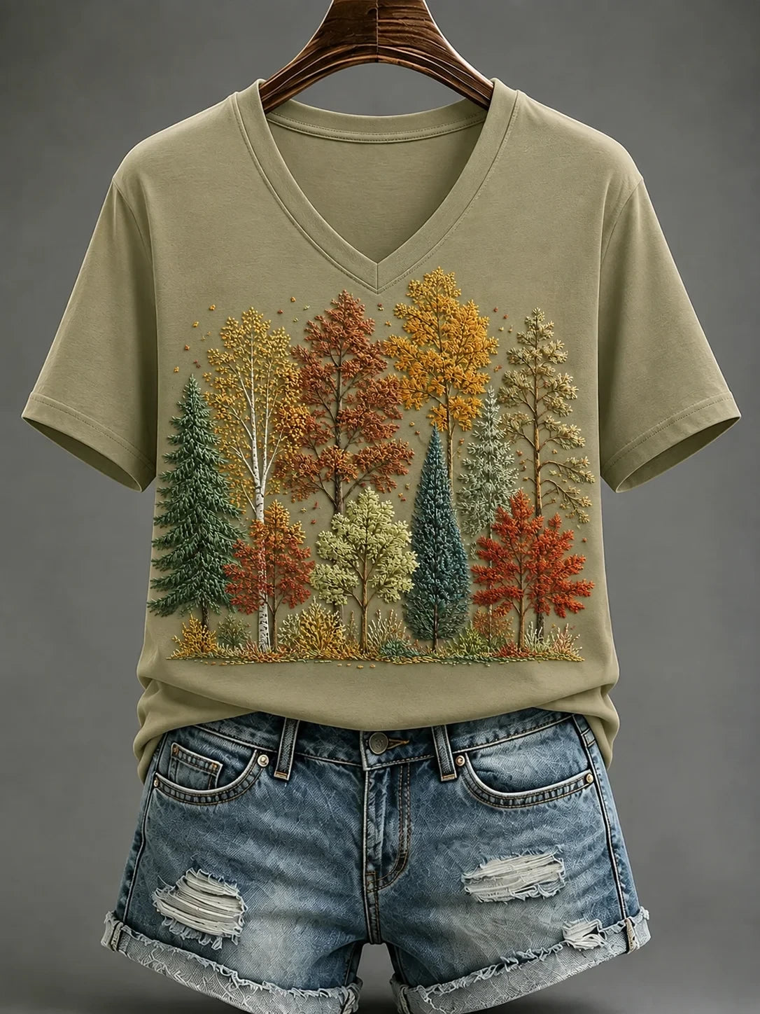 Forest Trees V-Neck Shirt Autumn Fall Outfit Best Gifts For Mothers - Merchluma