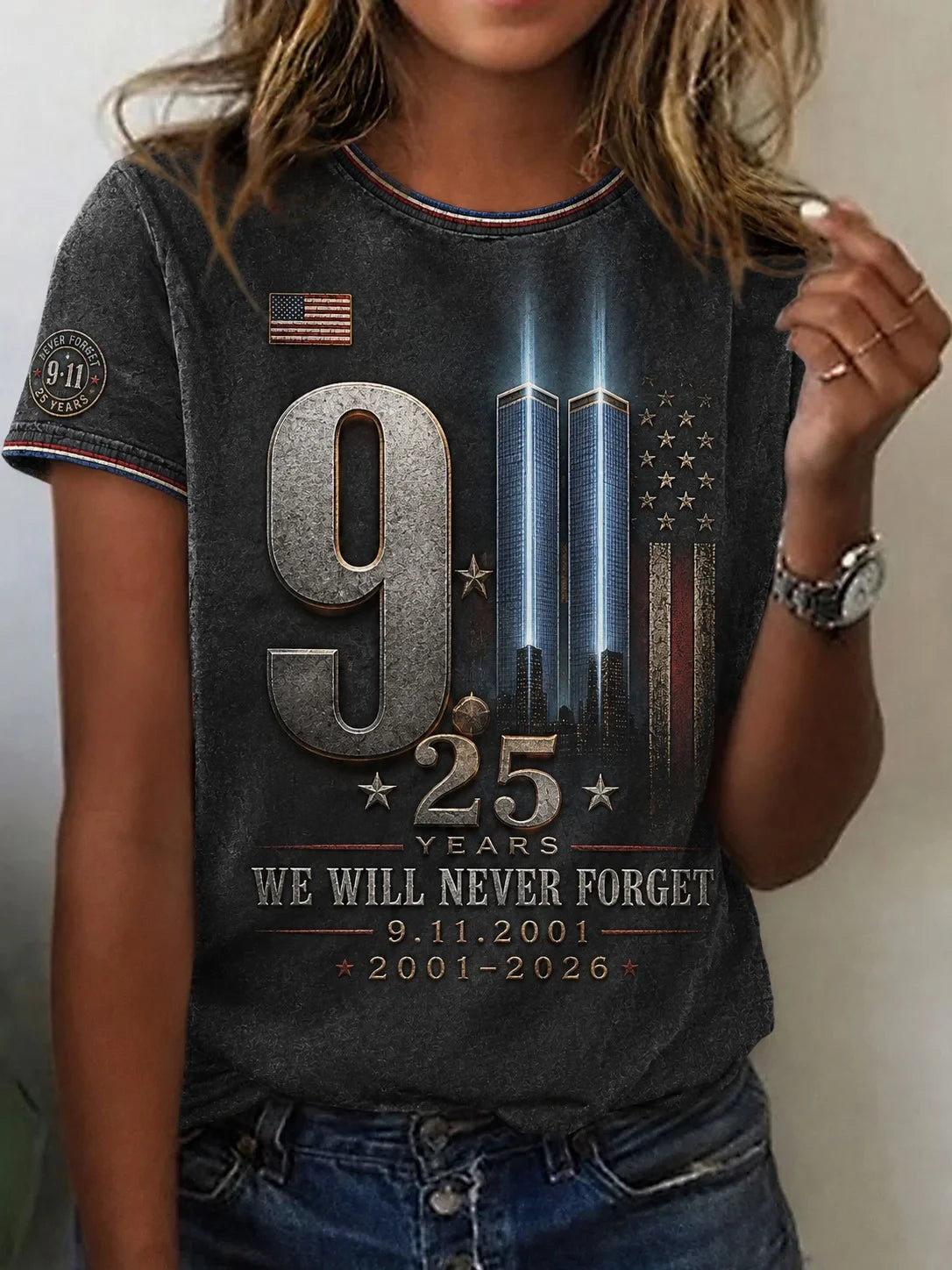911 We Will Never Forget Shirt 25th Anniversary T-Shirt Twin Towers Memorial Merch Mom Gifts - Merchluma