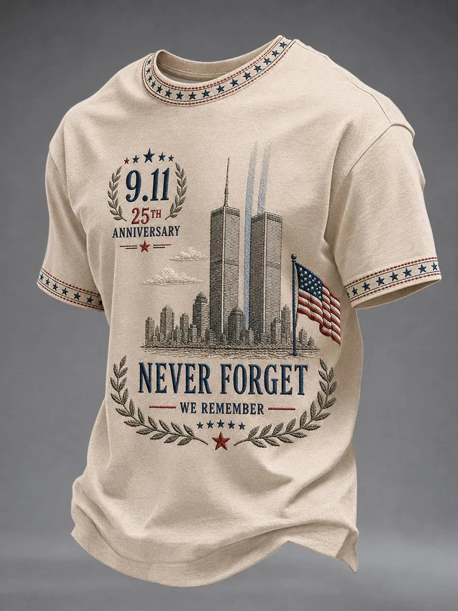 911 Never Forget 25th Anniversary Shirt Patriot Day Merch We Remember Firefighter T-Shirt Gift - Merchluma