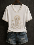 Hail Mary Full Of Grace V-Neck Shirt Christian Apparel Gifts For Mary Lovers - Merchluma