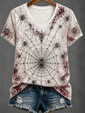 Spider Web Halloween V-Neck Shirt Gothic Jeweled Spider T-Shirt Spooky Vampire Gifts Ideas' - Merchluma