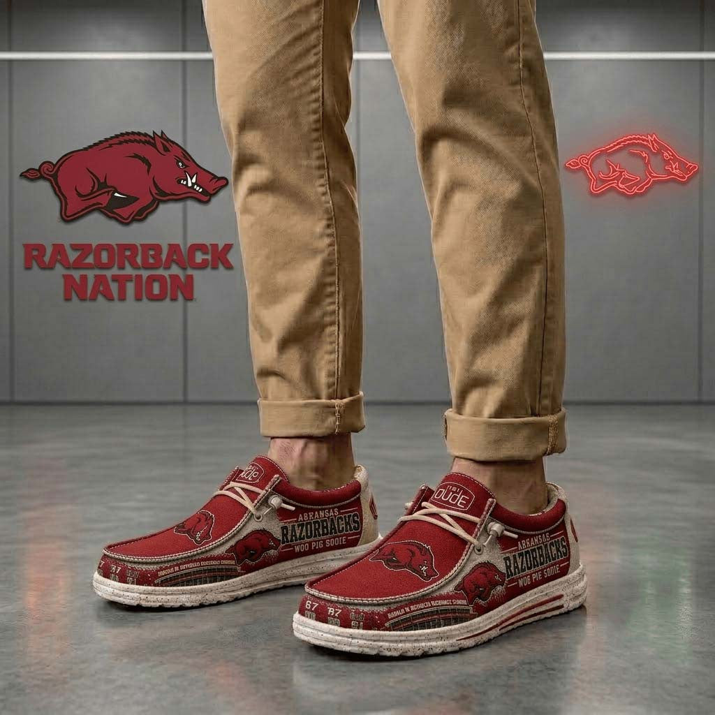 Arkansas Razorbacks Woo Pig Sooie Loafer Shoes Arkansas Razorbacks Merch Gift For Dad - Merchluma