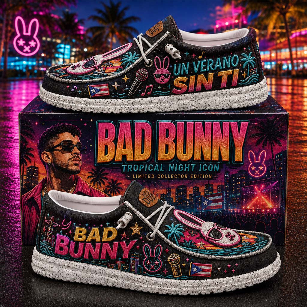 Bad Bunny Tropical Night Icon Shoes Un Verano Sinti Loafers Bad Bunny Merch Fan Gifts - Merchluma