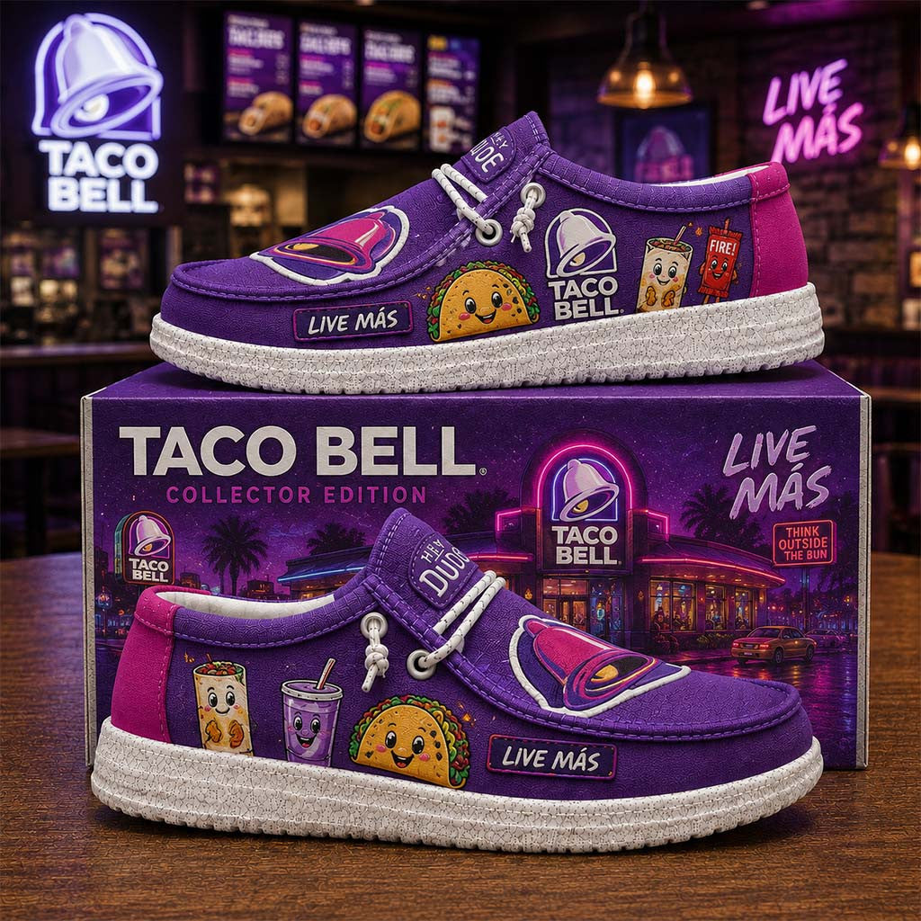 Taco Bell Shoes Live Mas Purple Loafers Cute Taco Lover Gear Fast Food Gifts For Friends - Merchluma