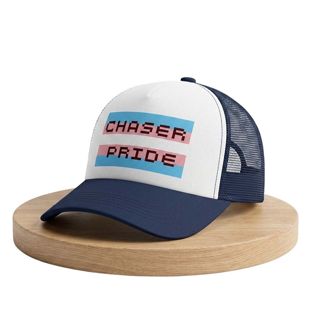 Chaser Pride Trucker Hat Trans Flag Pixel Art Cap Funny Pride Gifts For LGBTQ Friends - Merchluma