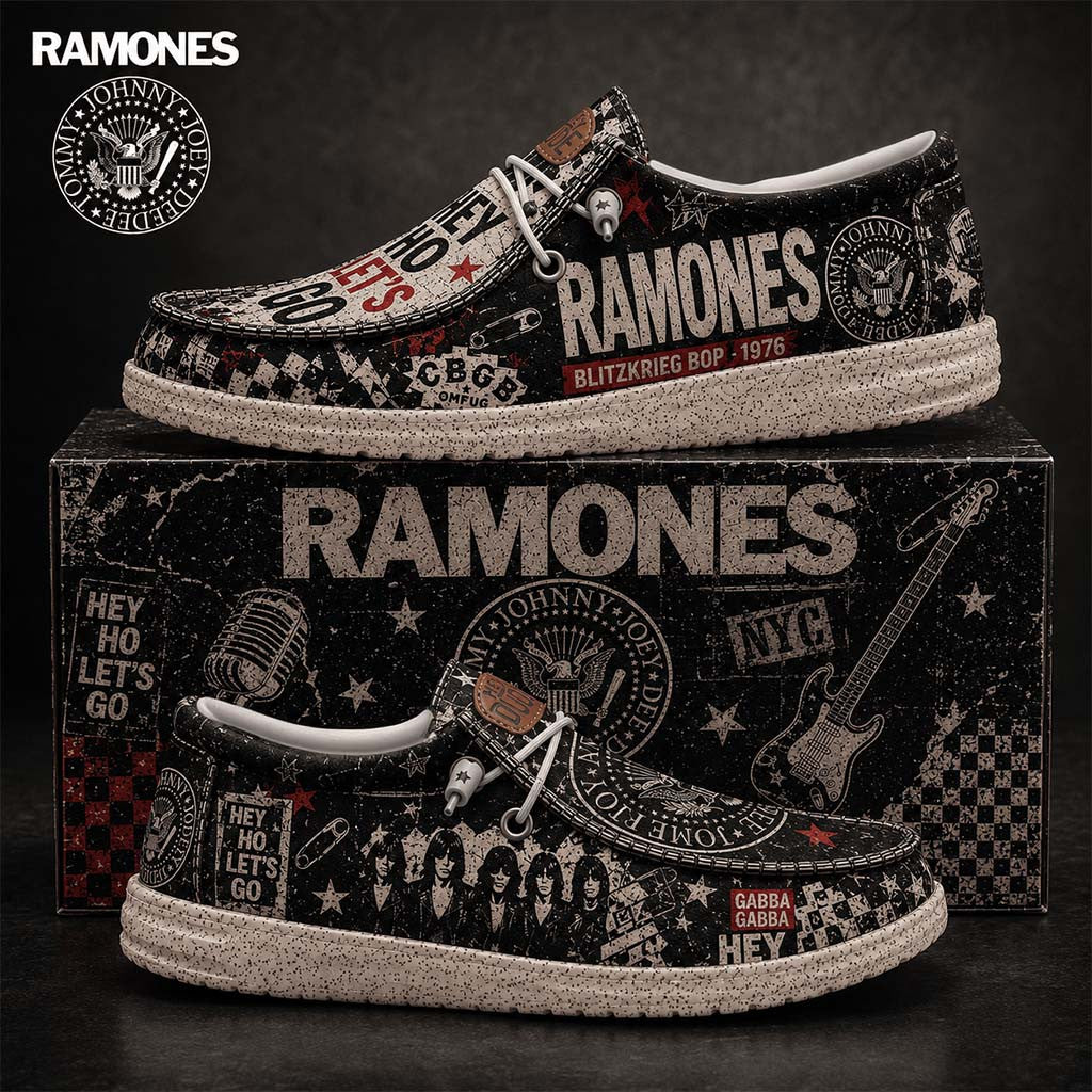 Ramones Blitzkrieg Bop Shoes Hey Ho Let's Go Loafers Ramones Merch Gift For Band Fans - Merchluma