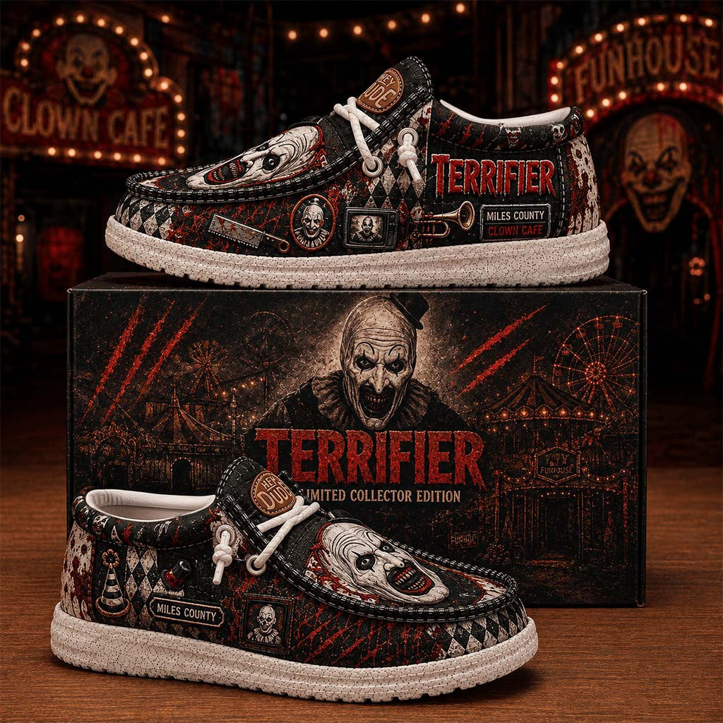 Terrifier Miles County Clown Cafe Shoes Terrifier Merch 2026 Gifts For Fans Of Horror Movies - Merchluma