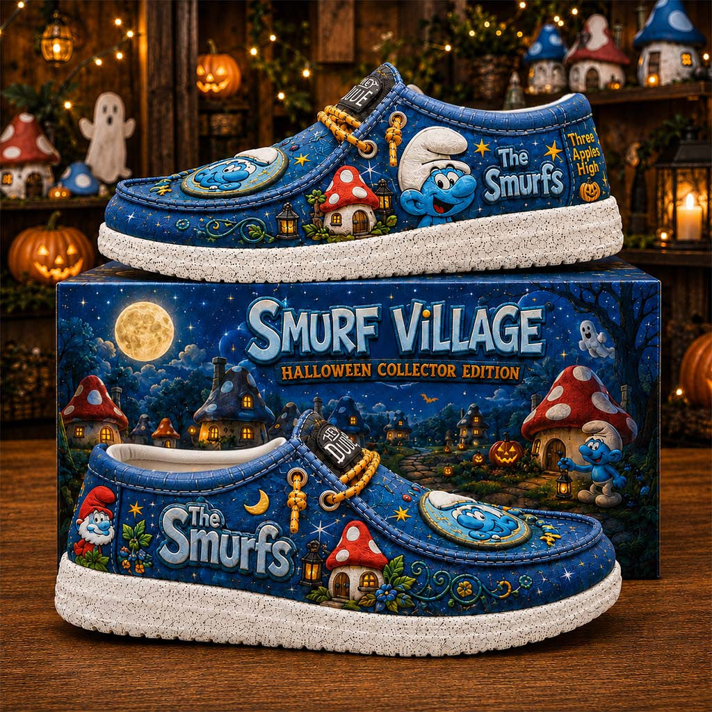 Smurf Village Halloween Shoes Three Apples High Loafers The Smurf Merch Gifts For Son - Merchluma