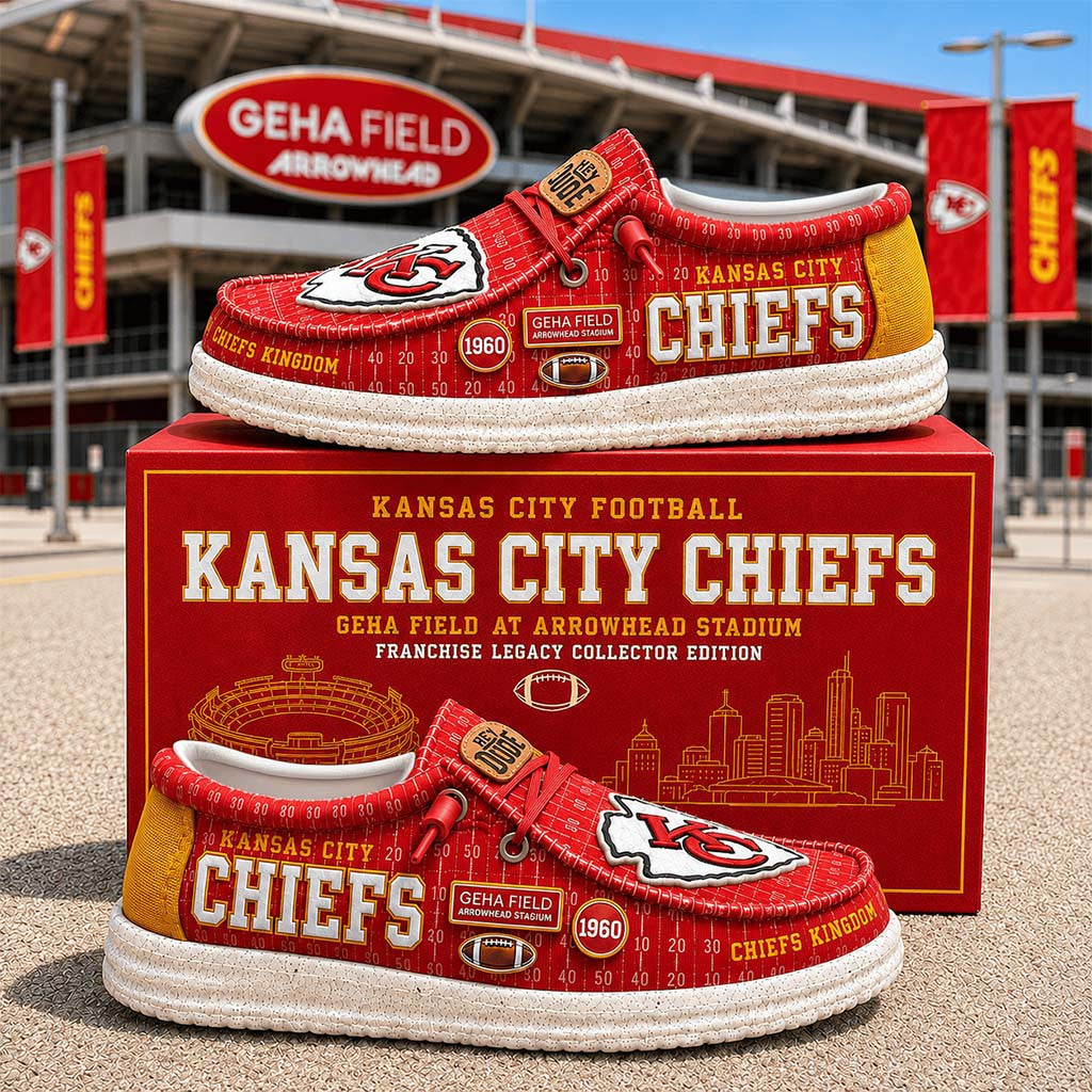 Kansas City Chiefs Geha Field At Arrowhead Stadium Shoes Chiefs Merch Football Fan Gifts Ideas - Merchluma