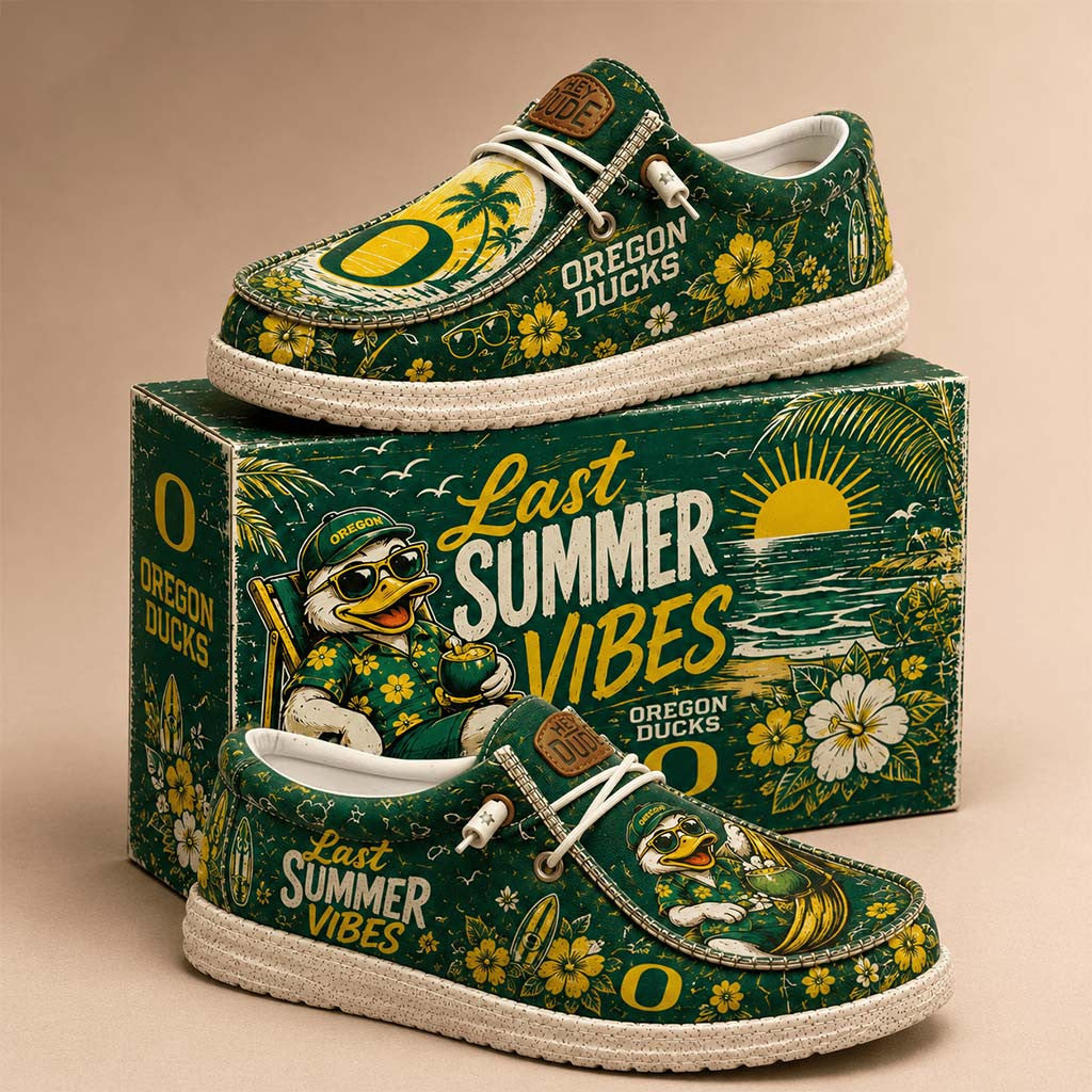 Oregon Ducks Last Summer Vibes 2026 Shoes Tropical Themed Oregon Ducks Merch Fan Gifts - Merchluma