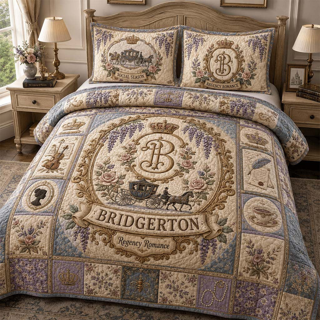 Bridgerton Social Season Regency Romance Quilt Bedding Set Bridgerton Merch Bedroom Decor - Merchluma