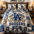 LA Dodgers Baseball Quilt Bedding Set Los Angeles Dodgers Merch Gifts For Baseball Fans - Merchluma
