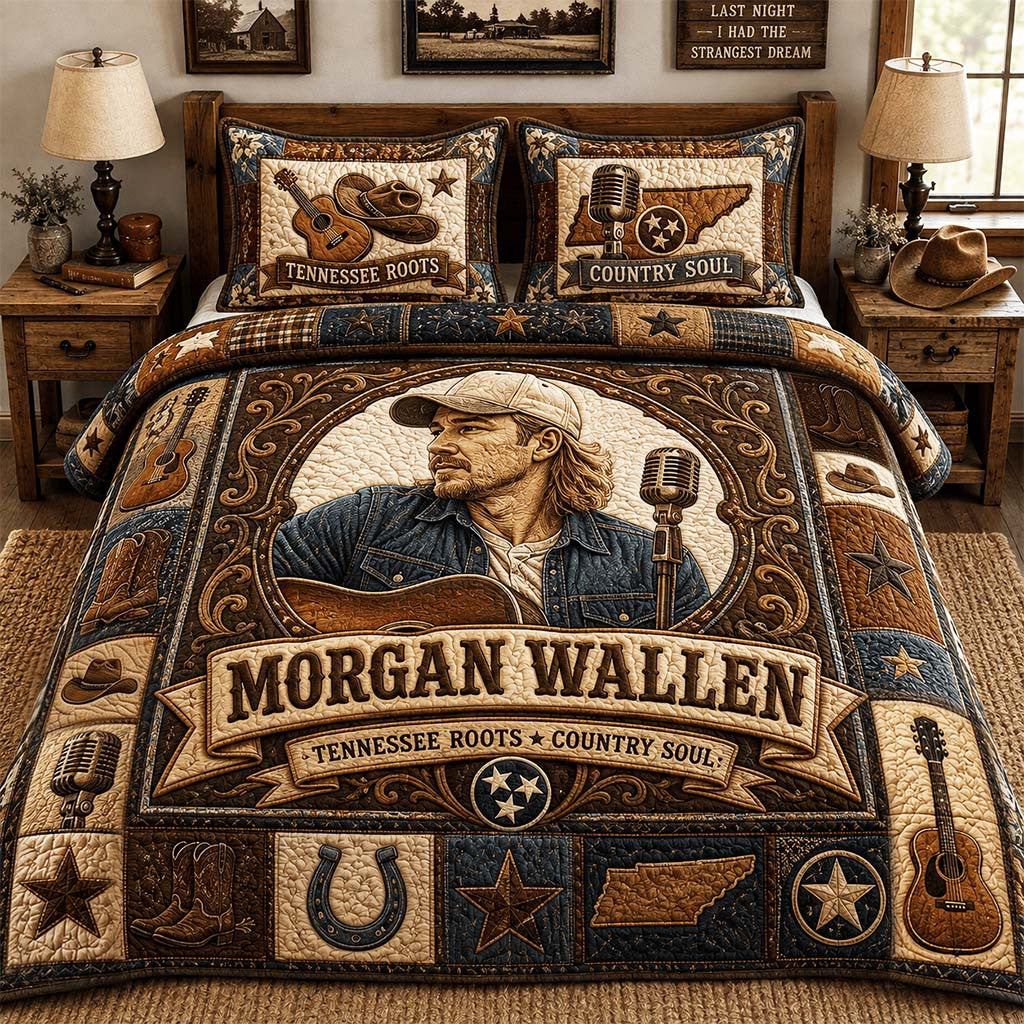 Morgan Wallen Merch Tennessee Roots Country Soul Quilt Bedding Set Gifts For Music Fans - Merchluma