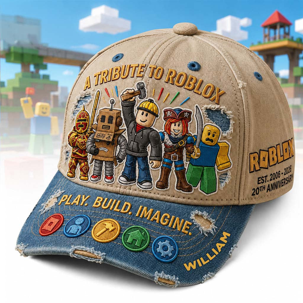 Personalized A Tribute Roblox 20th Anniversary Game Characters Hat Play Build Imagine Hat - Merchluma