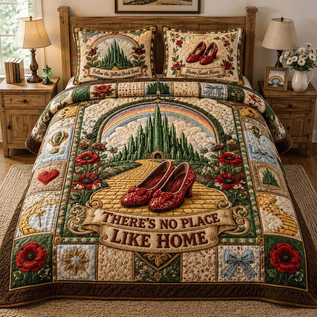 There's No Place Like Home Quilt Bedding Set The Wizard of Oz Merch Bedroom Decor - Merchluma