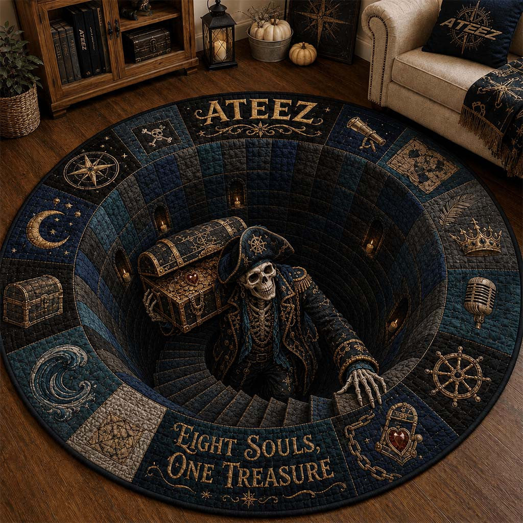 Ateez Band Halloween Quilted Round Mat Ateez Merch Eight Souls One Treasure Mat Room Decor - Merchluma