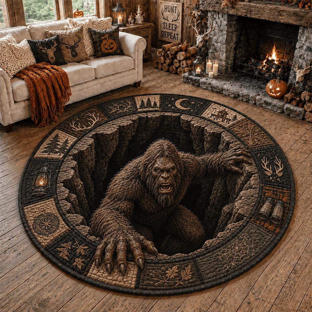 Bigfoot Sasquatch Halloween Quilted Round Rug Living Room Decor Gifts For Bigfoot Lovers - Merchluma