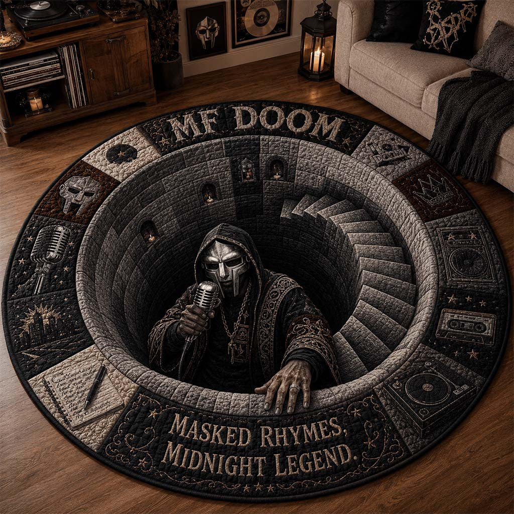 MF Doom Merch Masked Rhymes Midnight Legend Quilted Round Mat Best Gifts For Rapper Fans - Merchluma