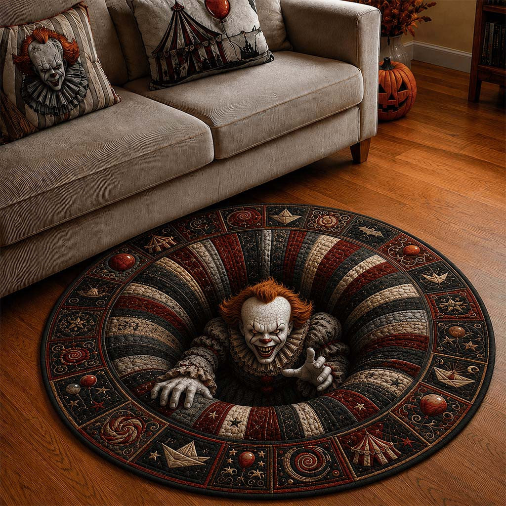 Pennywise Clown Halloween Quilted Round Rug Pennywise Merch Living Room Halloween Decor - Merchluma