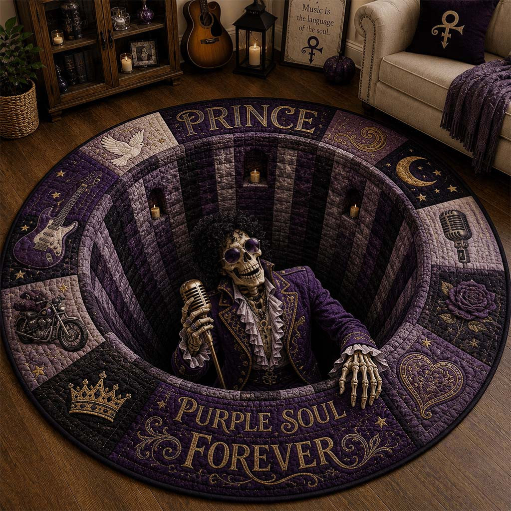 Prince Merch Purple Soul Forever Quilted Round Mat Music Lovers Home Floor Decor - Merchluma