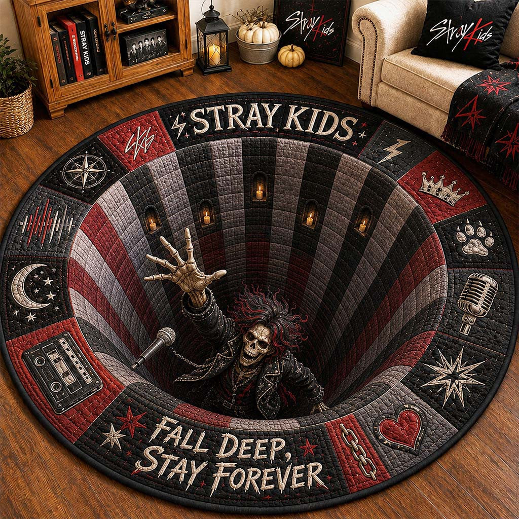 Stray Kids Merch Fall Deep Stay Forever Quilted Round Mat Gifts For Music Fans - Merchluma