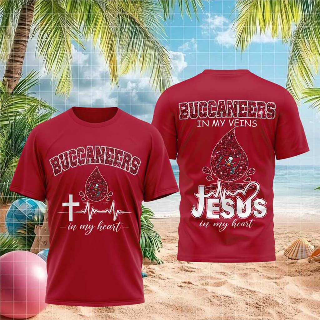 Tampa Bay Buccaneers Jesus In My Heart Cross Shirt Buccaneers Merch Gift For Football Lovers - Merchluma