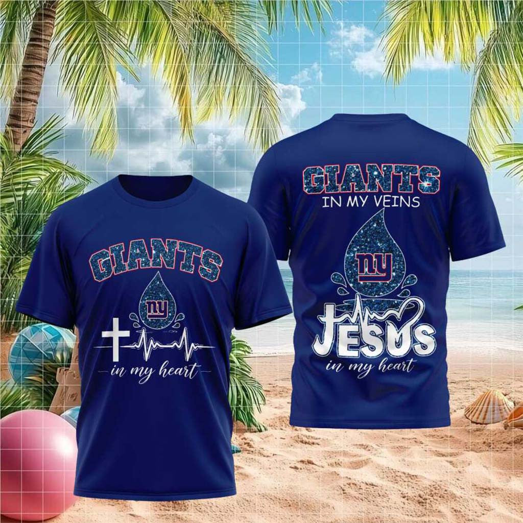 New York Giants Jesus In My Heart Faith Shirt NY Giants Merch Presents For Football Fans - Merchluma