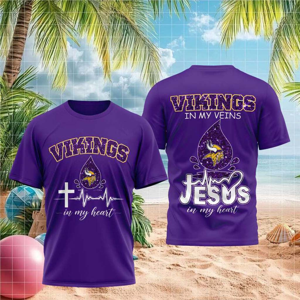 Minnesota Football Jesus In My Heart Cross Shirt Minnesota Vikings Merch Game Day Gifts - Merchluma