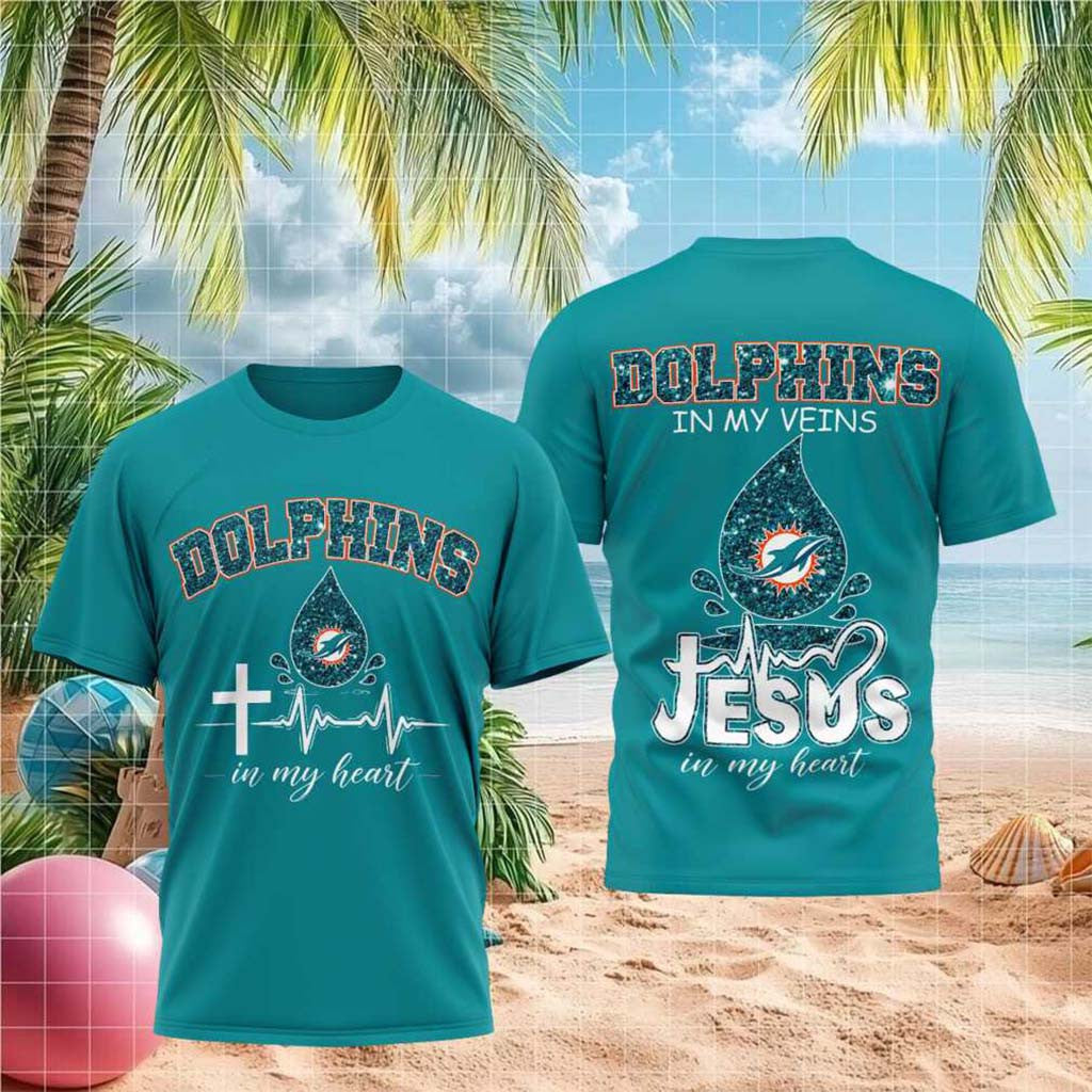 Miami Dolphins Jesus In My Heart Cross Shirt Miami Dolphins Merch Best Football Gifts - Merchluma