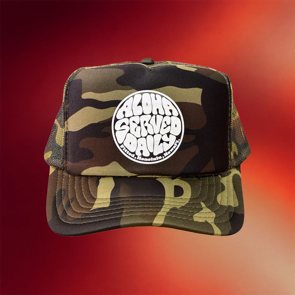 Fitted Hawaii Merch 2026 Daytripper Camo Trucker Hat Birthday Ideas For Boyfriend - Merchluma