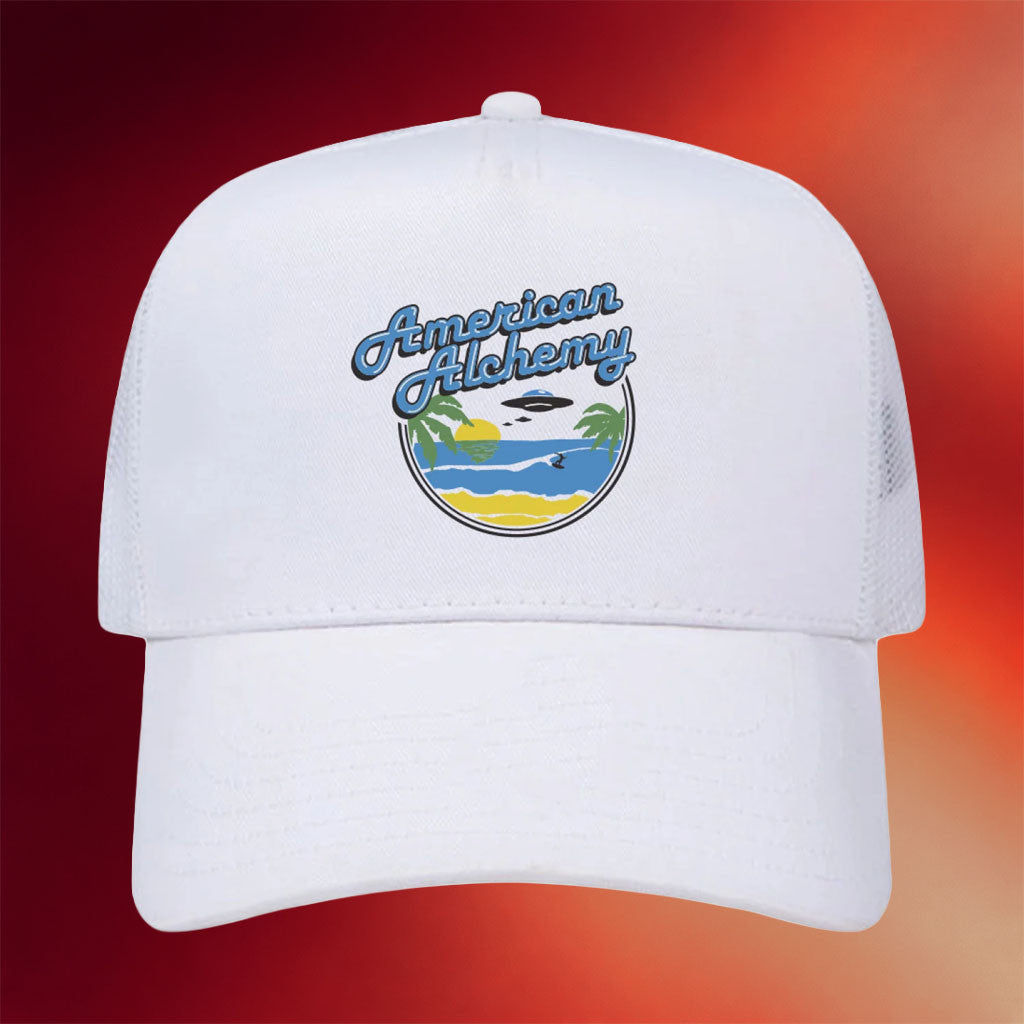 American Alchemy Merch Morning Of The Earth Trucker Hat White Best Gifts For Boyfriend - Merchluma
