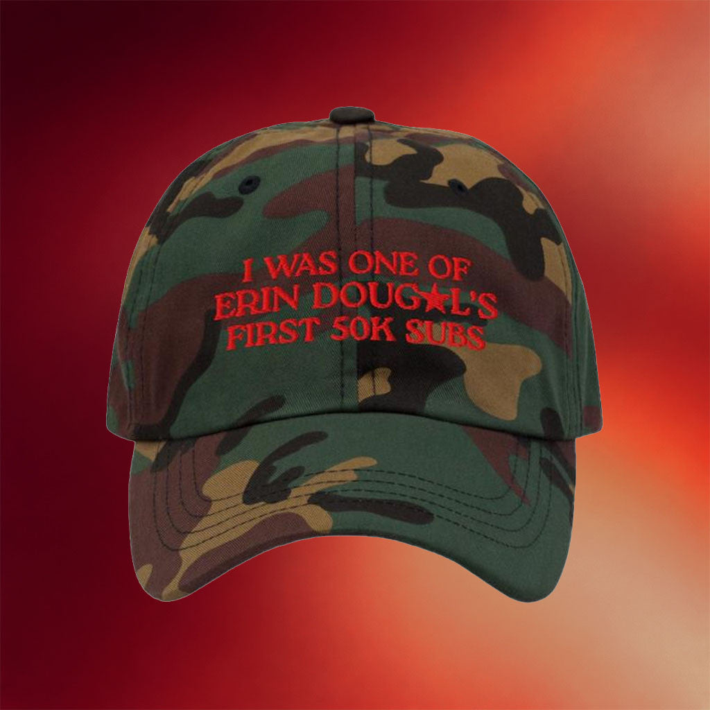 Erin Dougal Merch 2026 First 50K Subs Camo Hat Funny YouTuber Subscriber Gift - Merchluma
