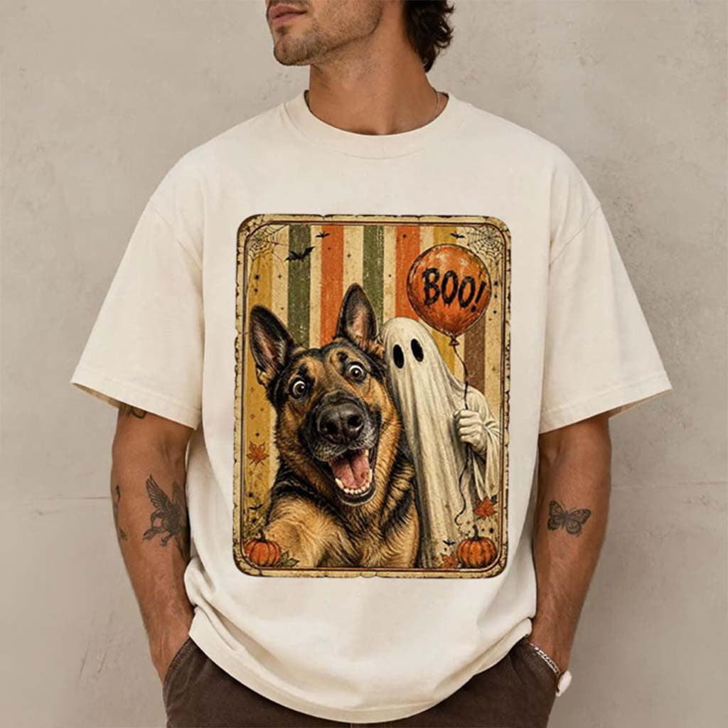 Halloween Ghost Selfie Dog German Shepherd T-Shirt Funny Shirt Halloween Gift For Dog Lovers - Merchluma