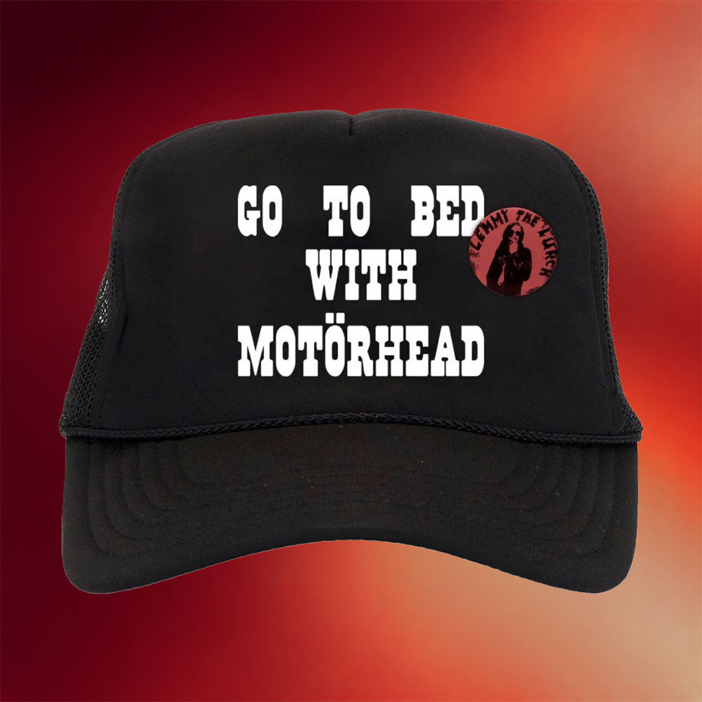 Motorhead Merch 2026 Go To Bed With Lemmy Badge Trucker Hat Best Gifts For Rock Music Fans - Merchluma