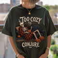 Halloween Knitting Skeleton Too Cozy To Conjure T-Shirt Spooky Season Outfits For Knitter - Merchluma