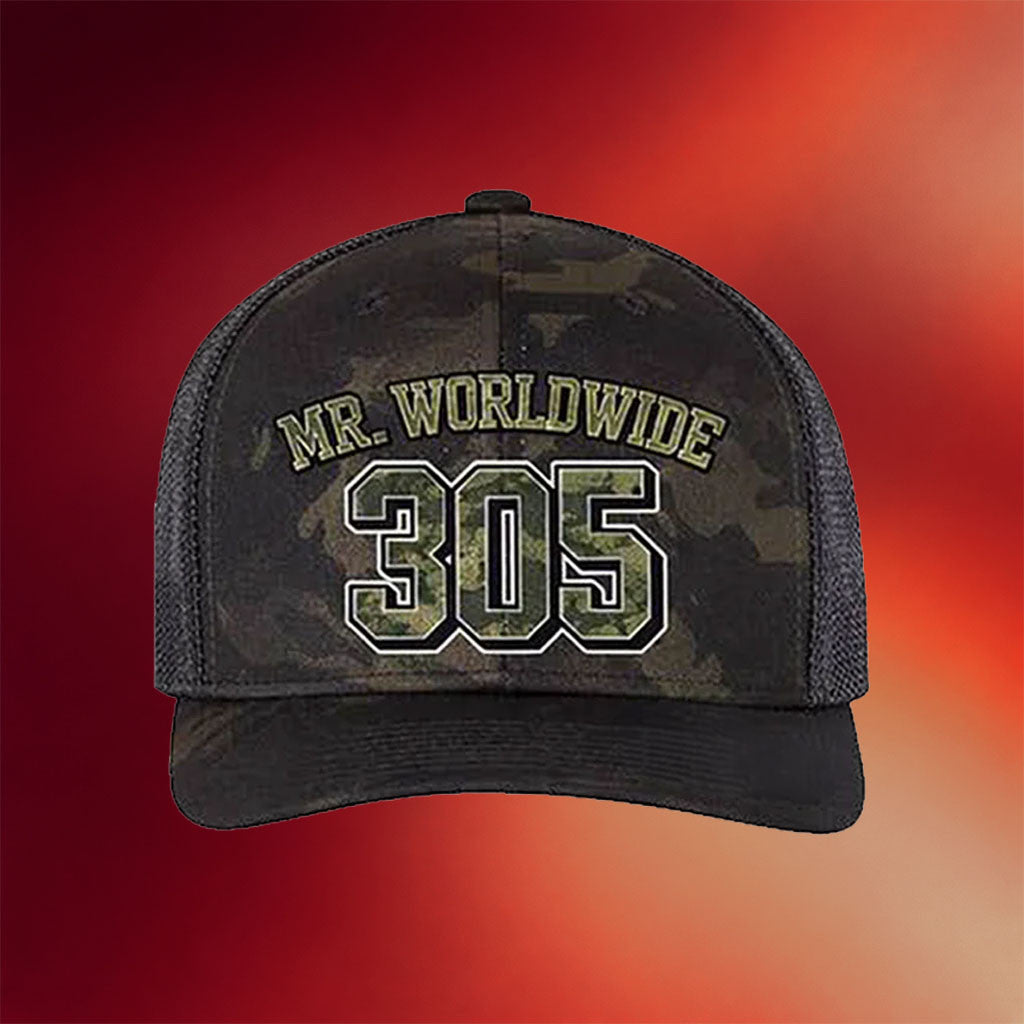 Pitbull Merch 2026 Mr Worldwide 305 Camo Trucker Hat Present For Music Lovers - Merchluma