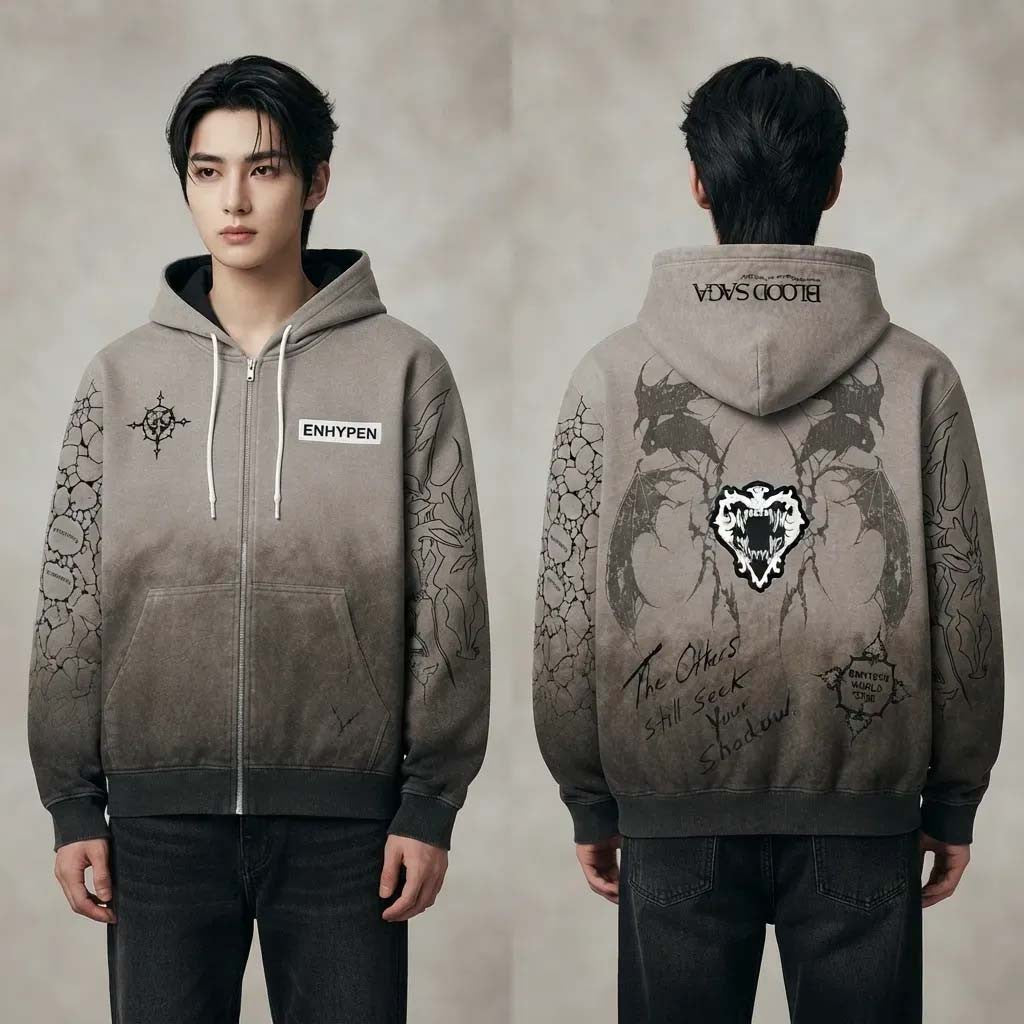 Enhypen Blood Saga US World Tour 2026 Gothic Zip Hoodie The Others Still Seek Your Shadow Merch - Merchluma