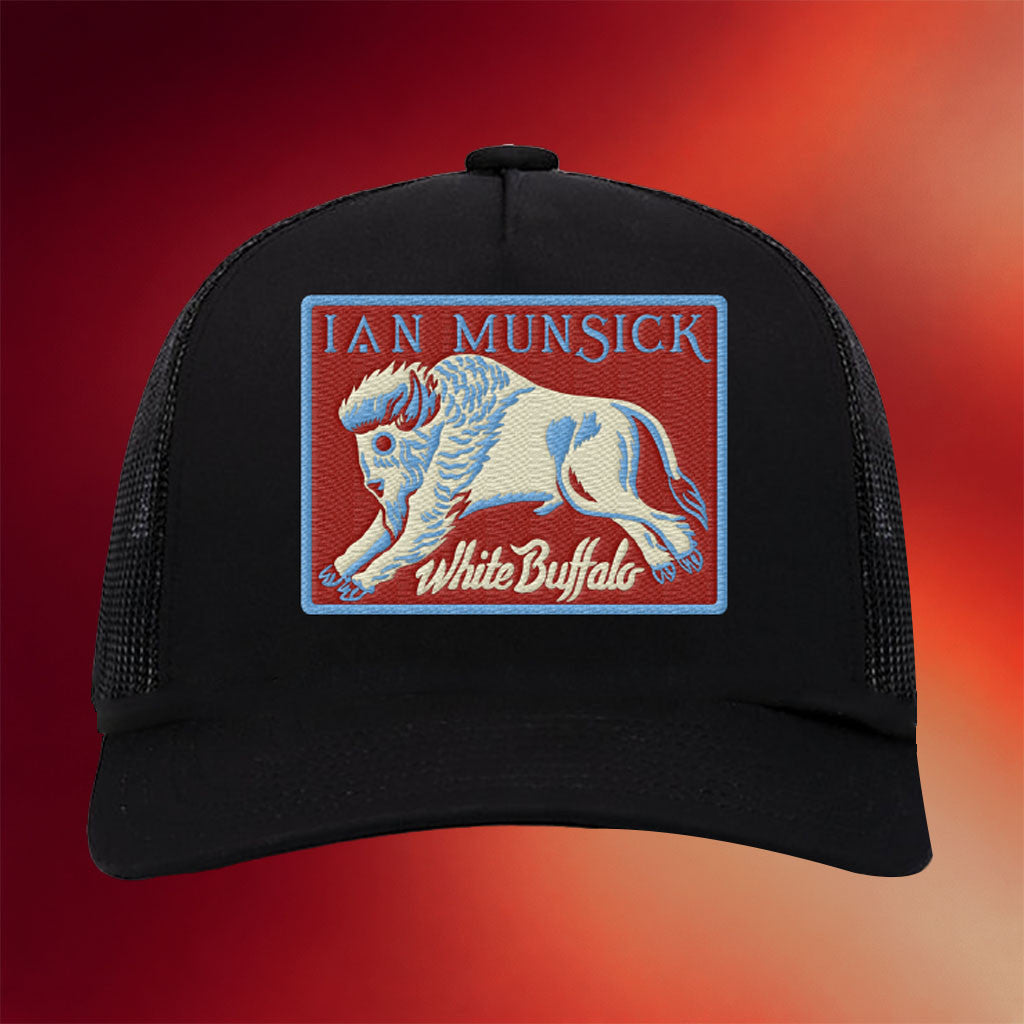 Ian Munsick Merch Embroidered White Buffalo Black Trucker Hat Ian Munsick Hat Gifts For Dad - Merchluma