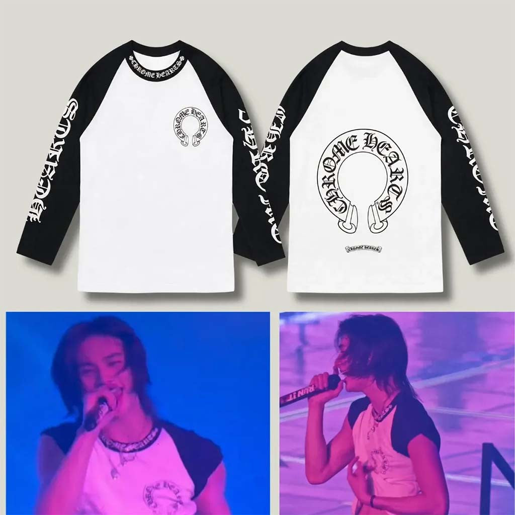 Stray Kids Hyunjin Chrome Hearts Horseshoe Raglan Shirt Stray Kids Concert Merch Fan Gifts - Merchluma