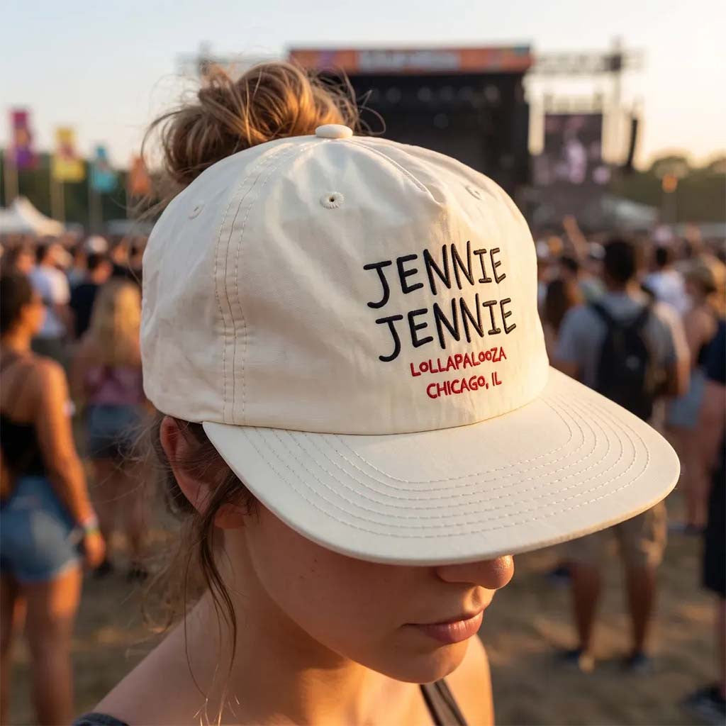Jennie Lollapalooza 2026 Snapback Hat Embroidered White Artist Merch Jennie Merch Fan Gifts - Merchluma