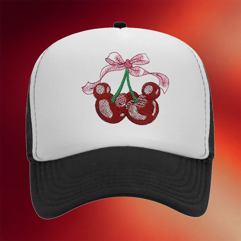 Rope Drop Threads Merch 2026 Cherries Trucker Hat Embroidered Gifts Ideas For Sisters - Merchluma