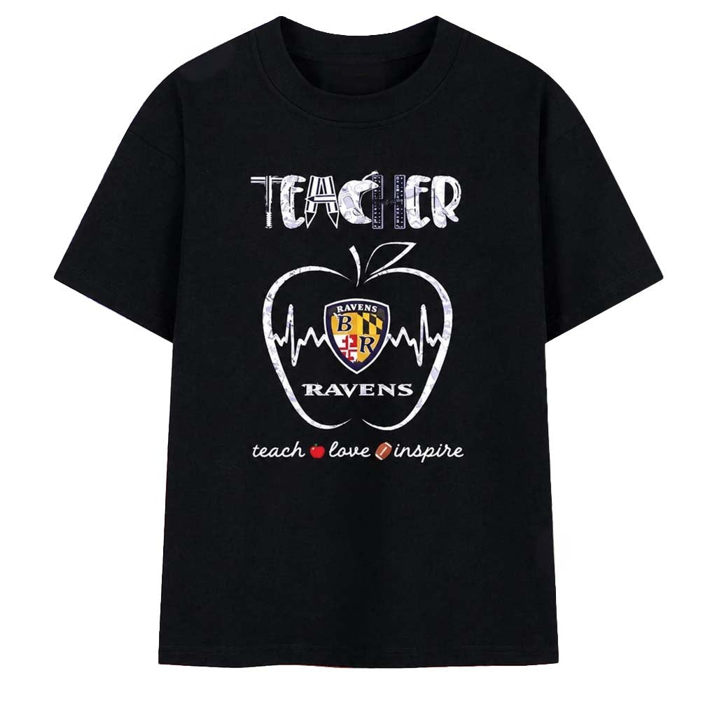 Baltimore Ravens Teach Love Inspire T-Shirt Baltimore Ravens Merch Gifts For Teacher - Merchluma