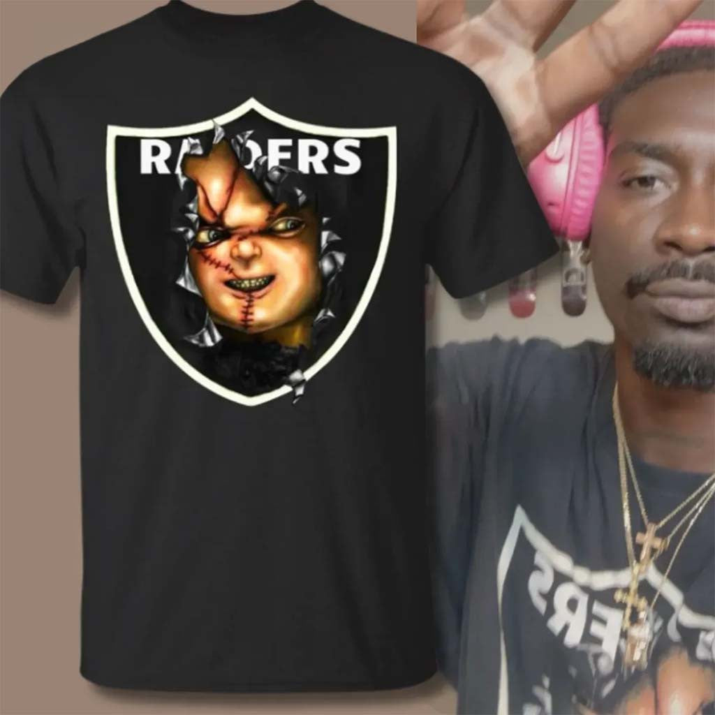 BruceDropEmOff Raiders Chucky Shirt BruceDropEmOff Merch Halloween Gifts Ideas - Merchluma