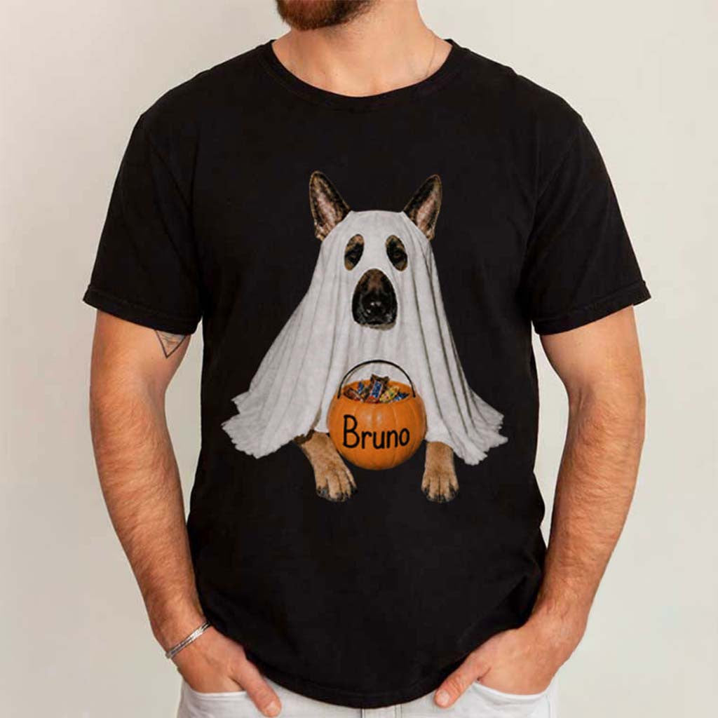 Custom Name Ghost German Shepherd Candy Halloween T-Shirt Funny Gift For Dog Lover - Merchluma
