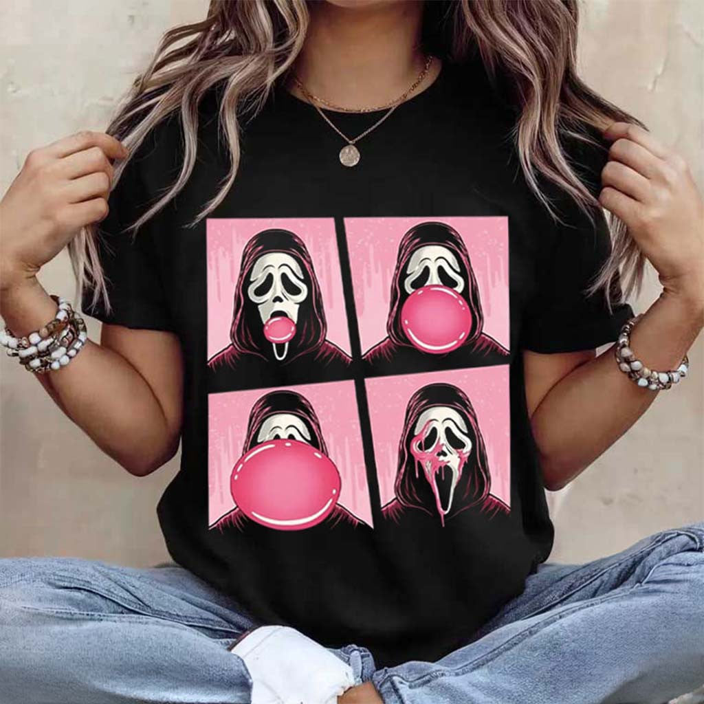 Ghost Face Scream Bubble Gum T-Shirt Scream Merch Funny Halloween Gifts Ideas - Merchluma