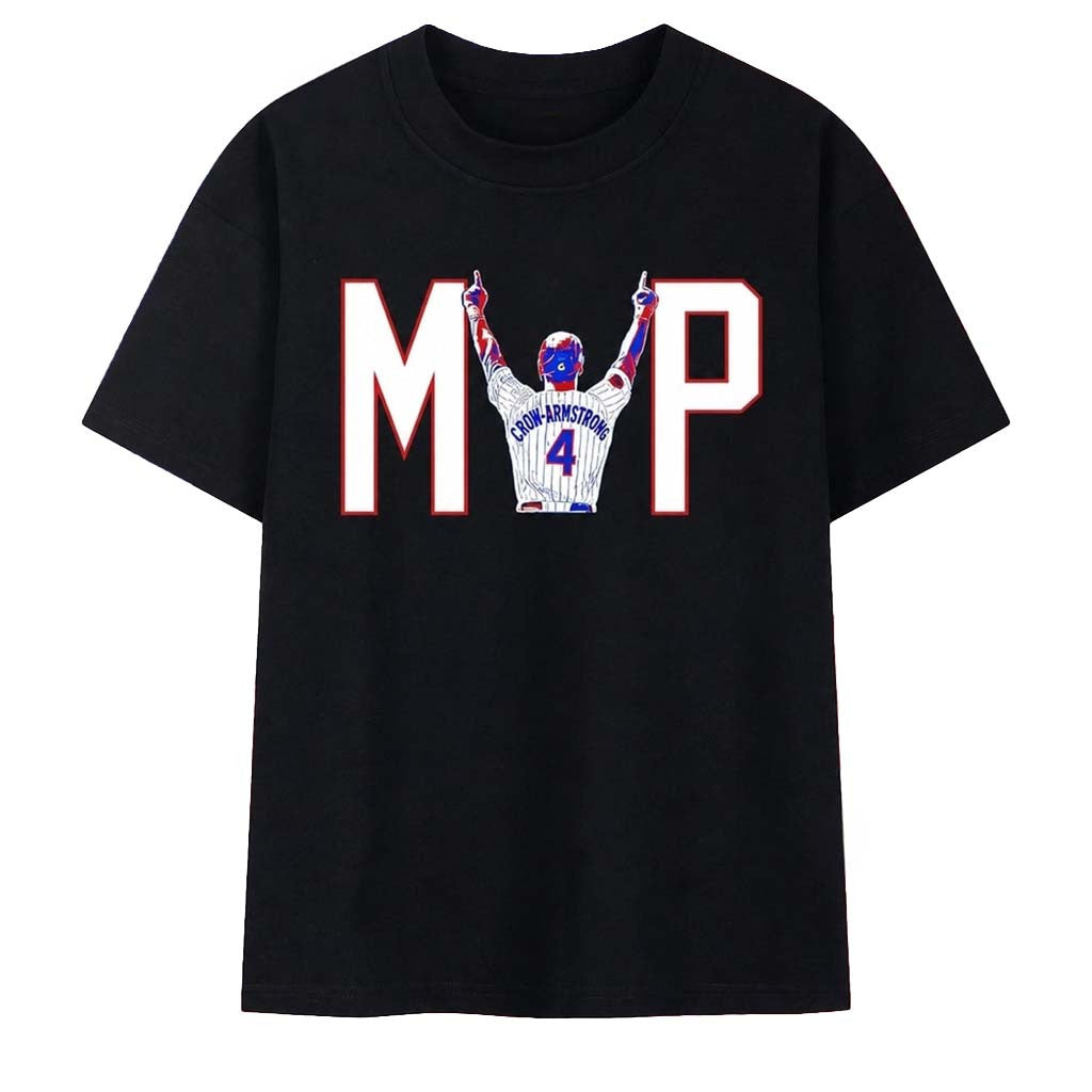 MVP Pete Crow Armstrong #4 Chicago Cubs Pointing To Sky T-Shirt Cubs Merch Baseball Fan Gifts - Merchluma