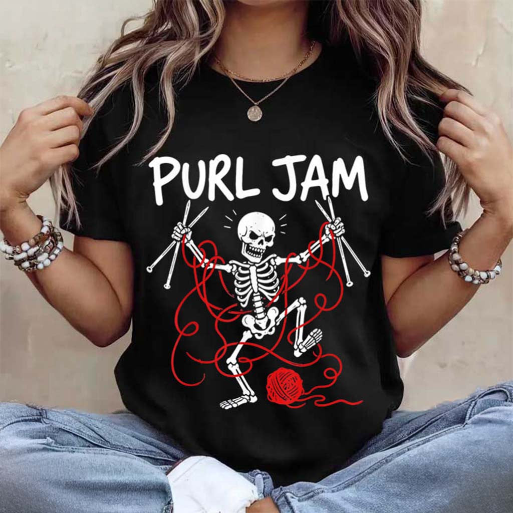 Purl Jam Knitting Skeleton T-Shirt Funny Halloween Shirt Gift For Knitters - Merchluma