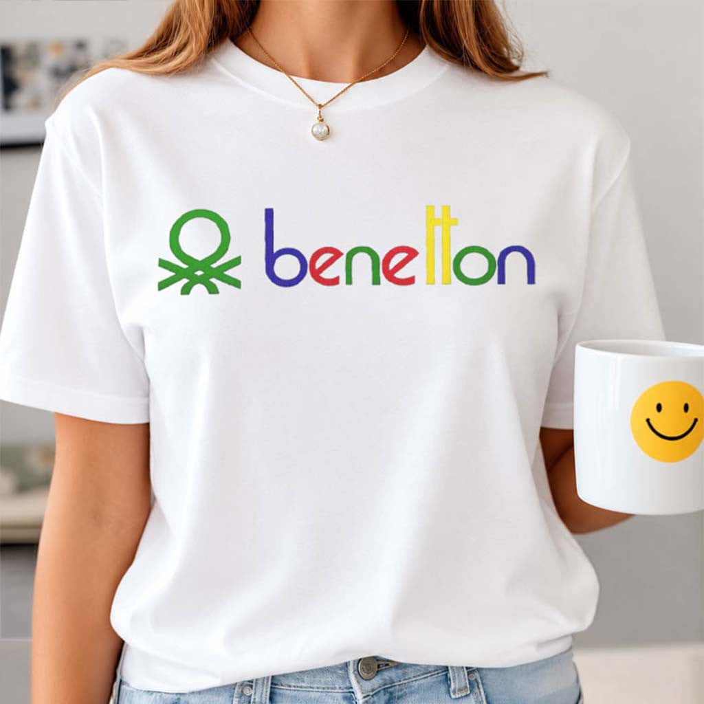 Benetton Rainbow Logo 80's Vintage Vibe T-Shirt Unique Gift For Sisters - Merchluma