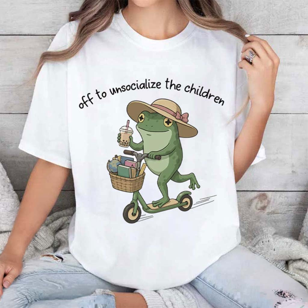 Frog Off To Unsocialize The Children T-Shirt Homeschool Moms Club Clothing Gifts Ideas - Merchluma